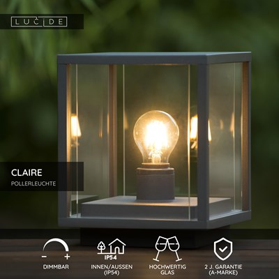 Lucide CLAIRE - Pollerleuchte - 1xE27 - IP54 - Anthrazit